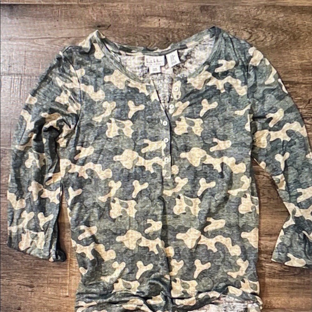 Free People Kids Camo Henley Top - Green & Cream